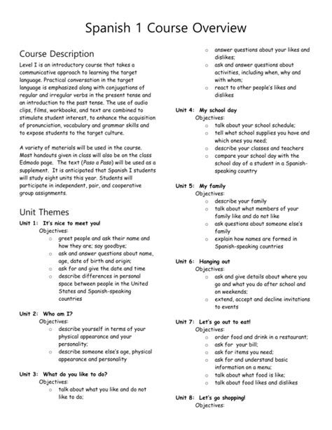 Overview Spanish Program