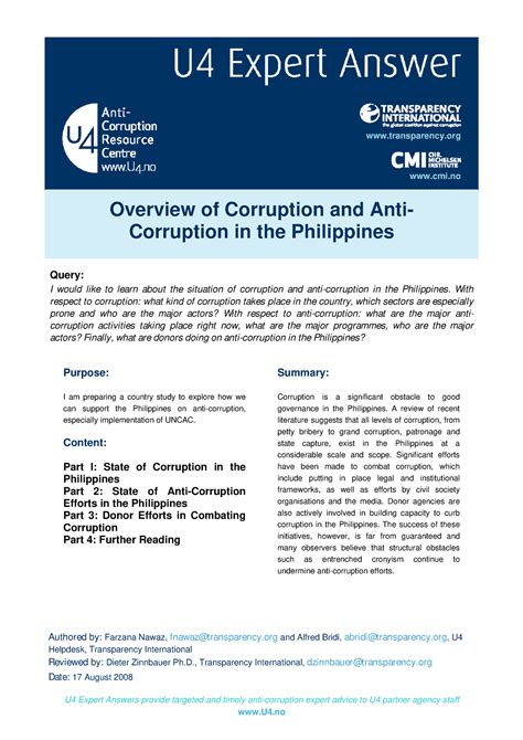 Overview of corruption and anticorruption in the Philippines by CMI