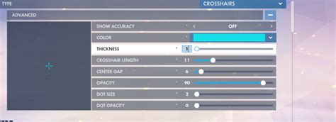 Overwatch crosshair settings.  Outline Thickness:One 11.  Proper rose to prominen...