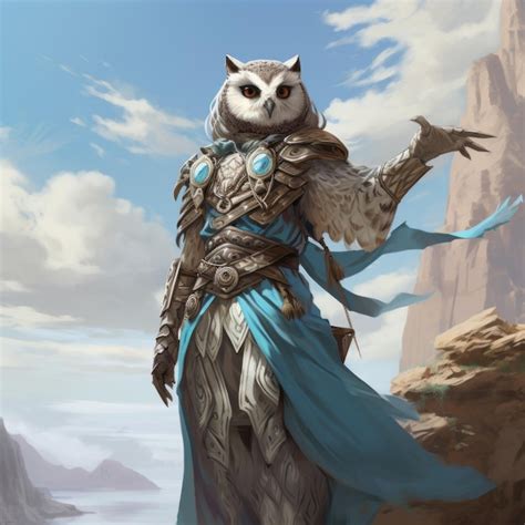 The owlfolk are a race of peoples from the Elemental Plane of Air that are speculated to have migrated originally from Frostfell. Their polar cousins retain more of their arctic qualities and pristine feathers. These normal owlfolk are colored with spotted feathers of browns and speckles.. 