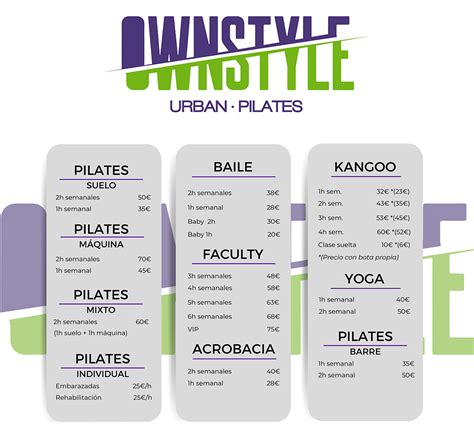 OwnStyle Studio Urban Pilates - Horarios / Tarifas