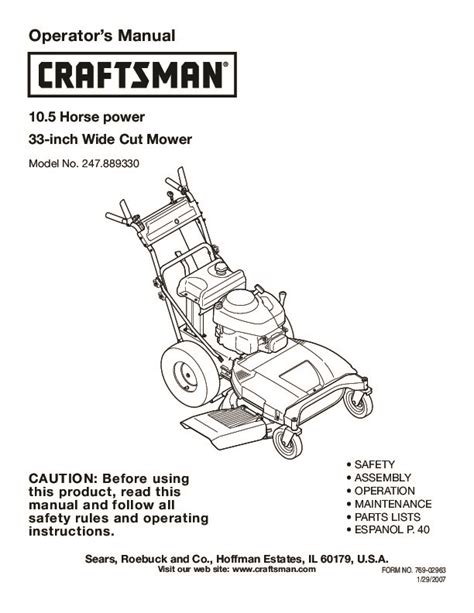 Owners manual for craftsman lawn mower 33 inch wide cut mower. - Libri e libri di testo delle raccolte della florida.