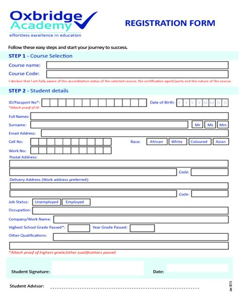 Oxbridge Academy Application Forms
