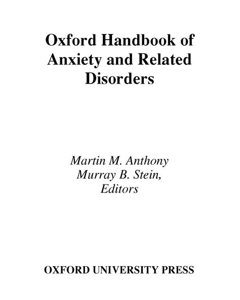Oxford handbook of anxiety and related disorders by toronto martin m antony department of psychology ryerson university. - D and d monster manual 5e.