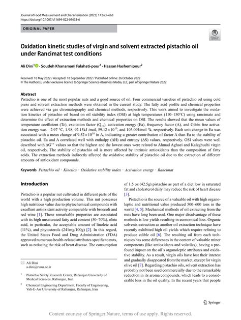 Oxidation kinetic studies of virgin and solvent extracted ... - Springer