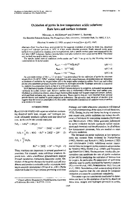 Oxidation of pyrite in low temperature acidic solutions