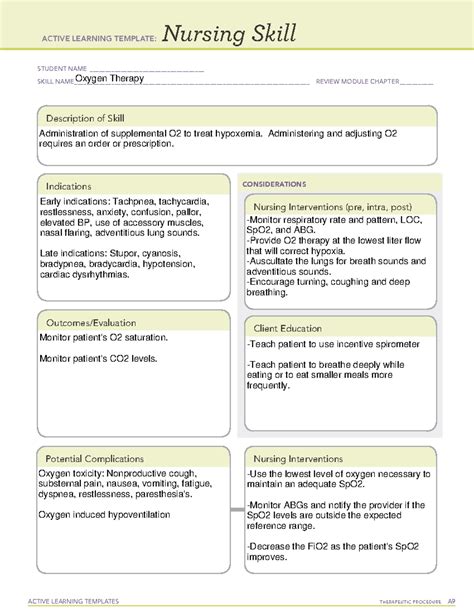 Oxygen Therapy ATI Nursing Skill Active Learning Template ACTIVE