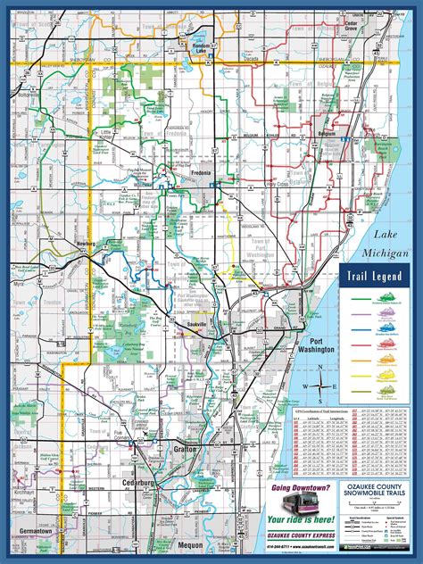 Ozaukee county snowmobile trails. Snowmobile Trail Maps. Wisconsin is home to more than 25,000 miles of top-quality trails that link every corner of the state. Wisconsin has a program administered by the Department of Natural Resources and cooperating counties, funded from snowmobile license fees and gas taxes, to mark and maintain thousands of miles of trails. 