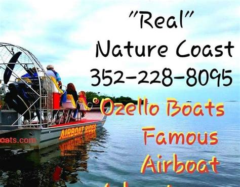 Ozello Boats This is your one stop outpost and marina. Our location offers a full service boat repairs, boat storage, public launch ramp, fishing charters, eco/airboat and snorkeling tours, kayak rentals, kicker rentals and bait store, with a bar and grill on site. . 