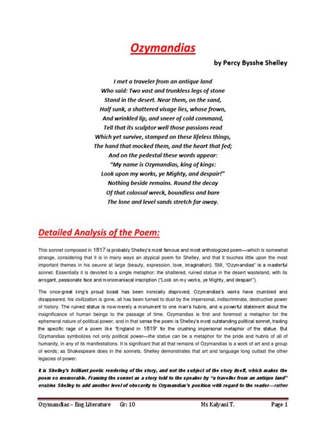 Ozymandias poem summary pdf - Zahid Notes