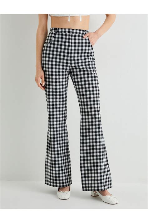 Pötikareli İspanyol Paça Pantolon Cepli Slim Fit Koton.
