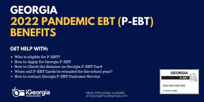 P ebt ga deposit dates 2022. What months does the SY 22-23 Student P-EBT cover? The SY 22-23 Student P-EBT reimbursement covers all months between September 1 st, 2022 and May 11 th, 2023. Who is eligible for the P-EBT Reimbursement? The P-EBT reimbursement for the 2022-23 School Year is available to the following populations who missed school due to a COVID-19 related ... 