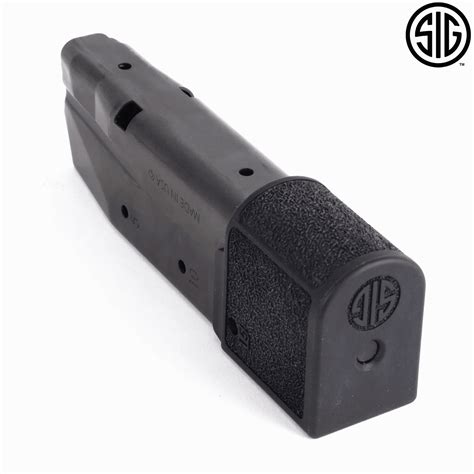 Description. This is a Promag Sig Sauer P365 9mm 12 Round Magazine manufactured by Promag. This P365 magazines holds up to 12 rounds of 9mm in its hardened, black-oxide steel construction. Its anti-tilt follower and steel feedlips promise for consistent feeding into your Sig Sauer P365. Featuring a grip-extending polymer baseplate and witness ...