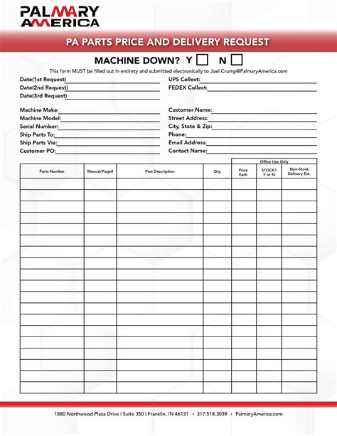 PA Parts Request Form