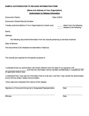 PA Sample Authorization to Release Information Form Fill and Sign