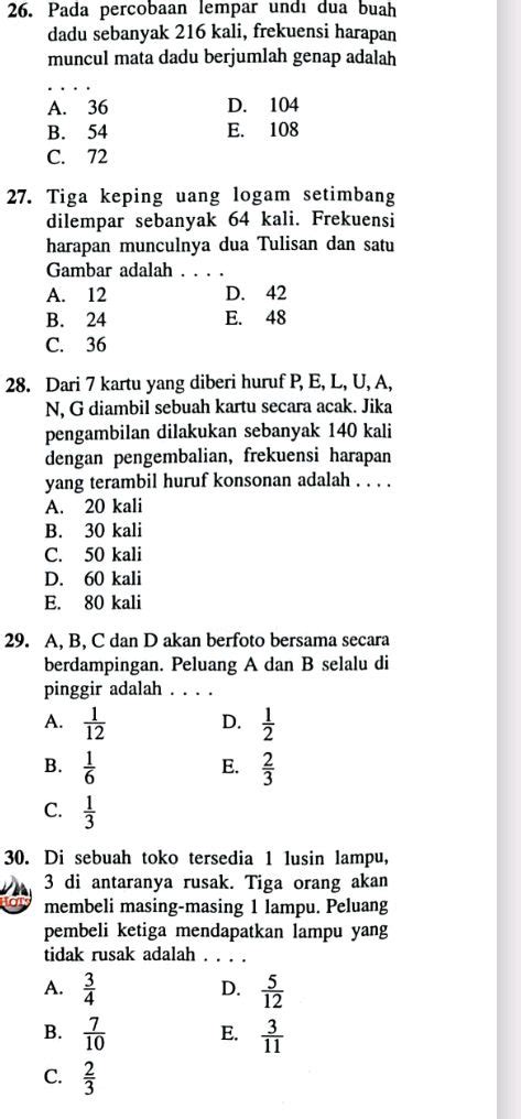 Pada percobaan lempar undi dua buah dadu sebanyak ... - Roboguru - wintechmobiles.com