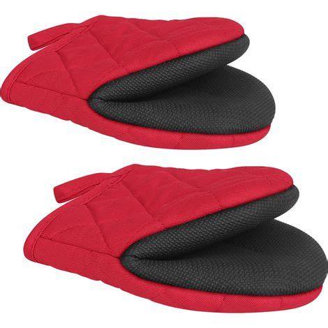 Pair of short, heat-resistant oven mitts with non-slip grip ... - ManoMano - raincitystudios.com