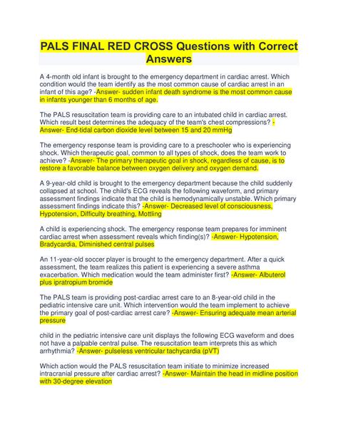 PALS FINAL RED CROSS Questions with Correct Answers in 2022 Emergency