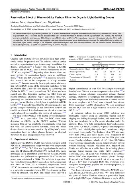 Passivation Effect of Diamond-Like Carbon Films for Organic Light ... - wintechmobiles.com