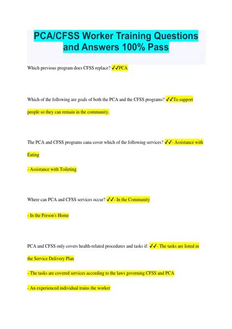 PCA/CFSS Worker Training Exam Questions And Answers!! PCA/CFSS Worker