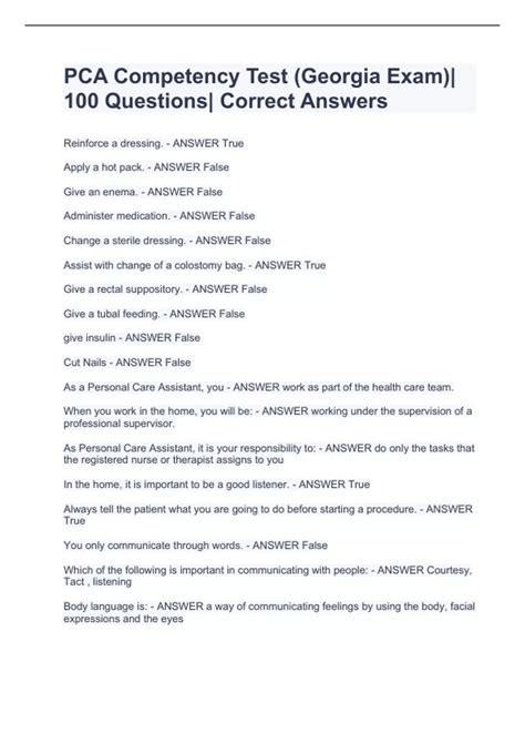PCA Competency Test Exam) 100 Questions Correct Answers