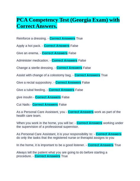 PCA Competency Test Exam) with Correct Answers. Exams