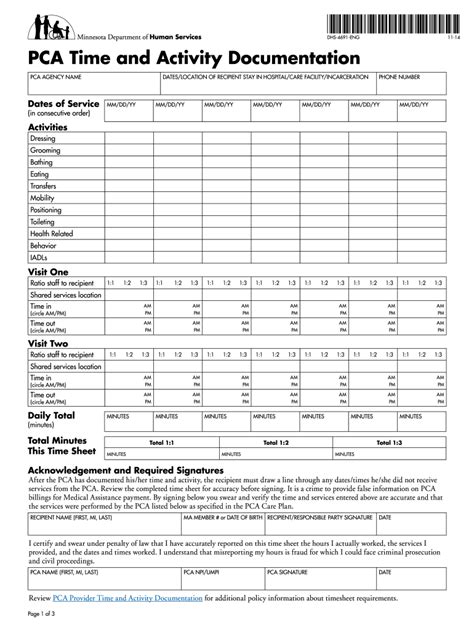 PCA Time and Activity Documentation