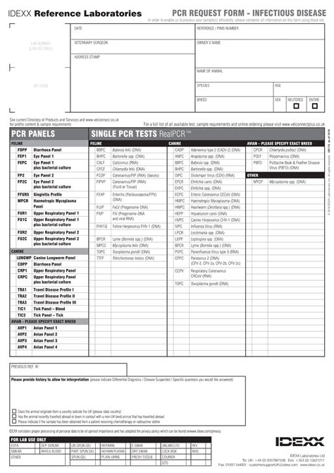 PCR PANELS IDEXX Reference Laboratories PCR REQUEST FORM DocsLib