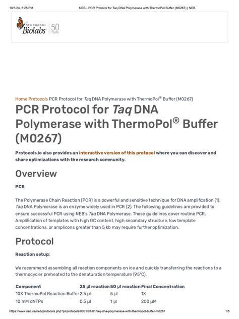 PCR Protocol for Taq DNA Polymerase with ThermoPol - NEB - muktibox.com