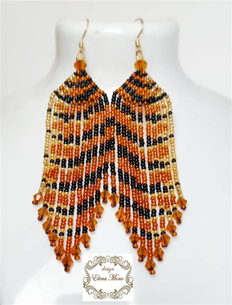 PDF Pattern and Tutorial Brick Stitch Long Fringe Earrings Etsy