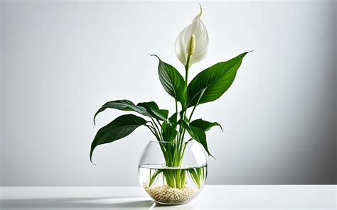 Peace Lily in a Modern Glass Hydroponic Planter with LECA Balls - raincitystudios.com