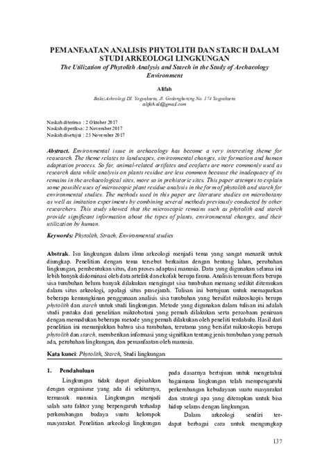 PEMANFAATAN ANALISIS PHYTOLITH DAN STARCH DALAM STUDI ARKEOLOGI ... - wintechmobiles.com