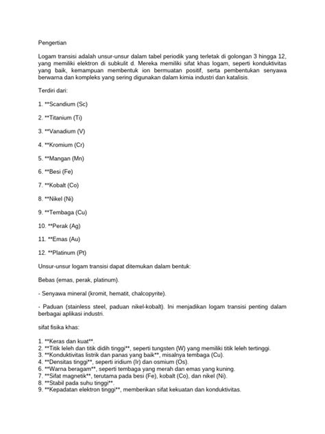 Pengertian Logam Transisi dan Sifatnya | PDF - Scribd - wintechmobiles.com