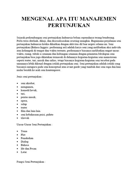 Pengertian Manajemen Pertunjukan | PDF - Scribd - muktibox.com