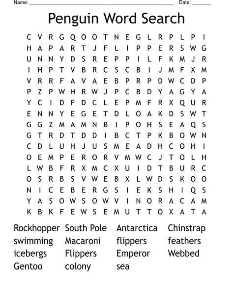 PENGUINS Word Search WordMint