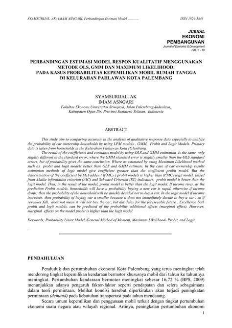 PERBANDINGAN ESTIMASI MODEL RESPON …