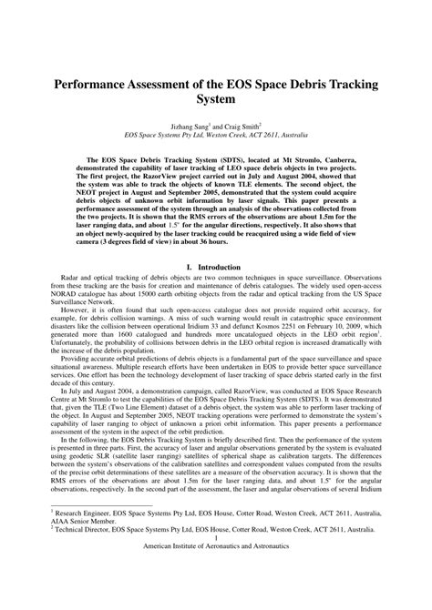 Performance Assessment of the EOS Space Debris Tracking System - muktibox.com