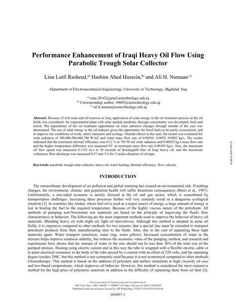 Performance enhancement of Iraqi heavy oil flow using parabolic trough ... - raincitystudios.com
