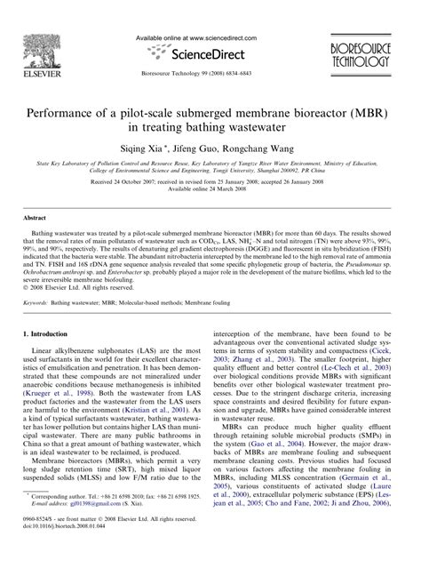 Performance of a pilot-scale submerged MBR at short solids retention ... - raincitystudios.com