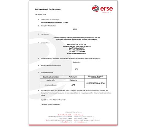 PERFORMANS BEYANI DECLARATION OF PERFORMANCE .