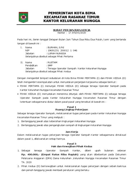 Perjanjian Kerja Operator Sampah Nungga | PDF - Scribd - raincitystudios.com