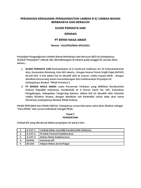 Perjanjian Kerjasama Limbah B3 Klinik | PDF - Scribd - raincitystudios.com