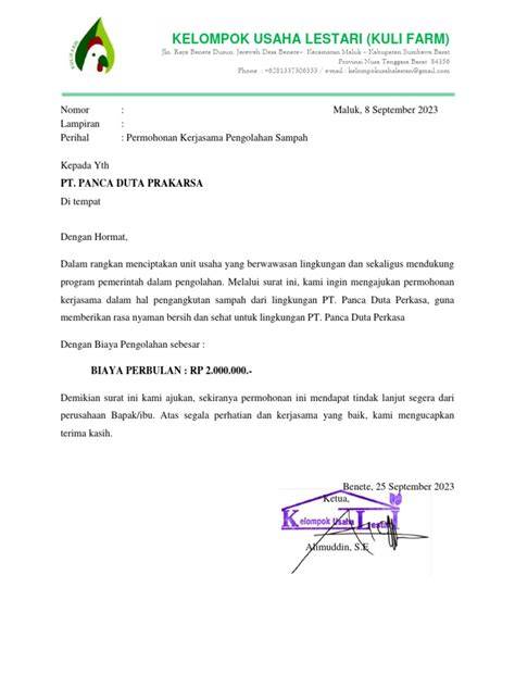 Permohonan Kerjasama Pengolahan Sampah | PDF - raincitystudios.com