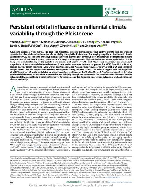 Persistent orbital influence on millennial climate variability through ... - raincitystudios.com