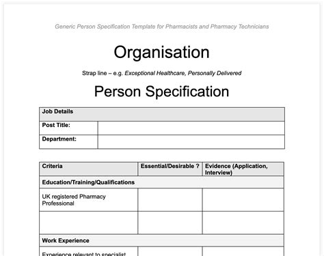 PERSON SPECIFICATION