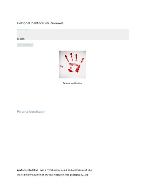 PERSONAL IDENTIFICATION REVIEWER PDF Fingerprint - Scribd