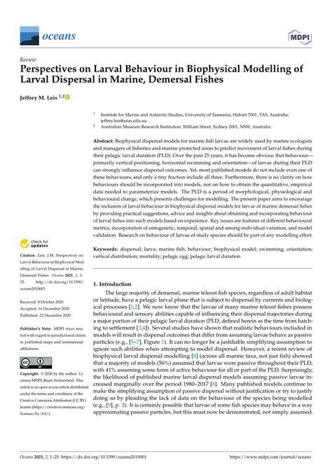 Perspectives on Larval Behaviour in Biophysical Modelling of Larval ... - raincitystudios.com