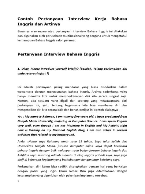 Pertanyaan Interview Kerja Bahasa Inggris 2026 - Kunci Lolos Tes - raincitystudios.com