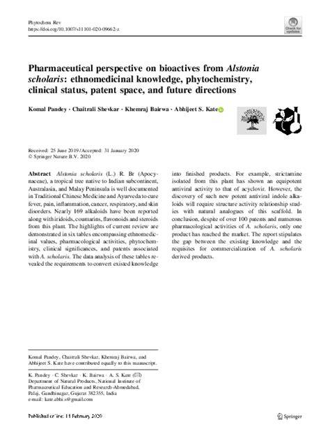 Pharmaceutical Application of Bio-actives from Alstonia ... - Springer - raincitystudios.com