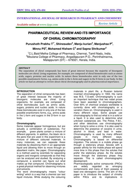 PHARMACEUTICAL REVIEW AND ITS IMPORTANCE OF CHIRAL …